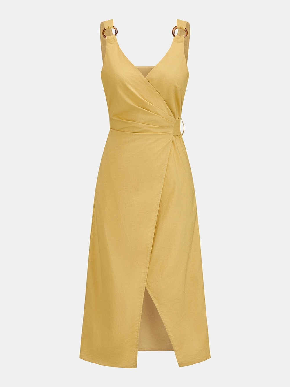 COMMENSE Cotton Linen Ring Strap Tie-Back Midi Dress
